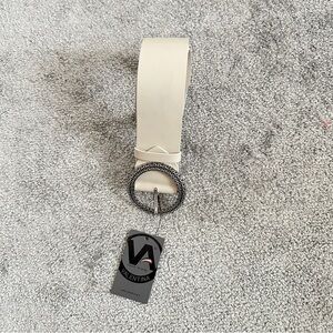 Valentina Off-White Belt with Textured Silver Buckle Made In Italy